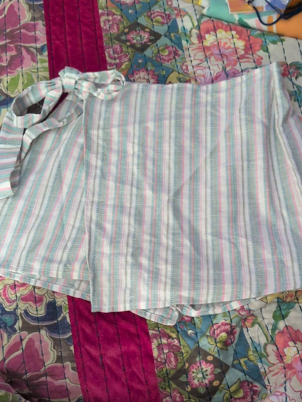Pink Lily Pastel Stripe A-Line Wrap Skirt in Light Blue and Pink